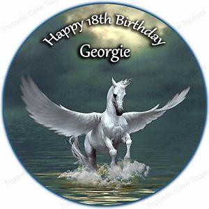 Horse Flying B Logo - Personalised Pegasus Flying Horse Edible Icing Birthday Party Cake