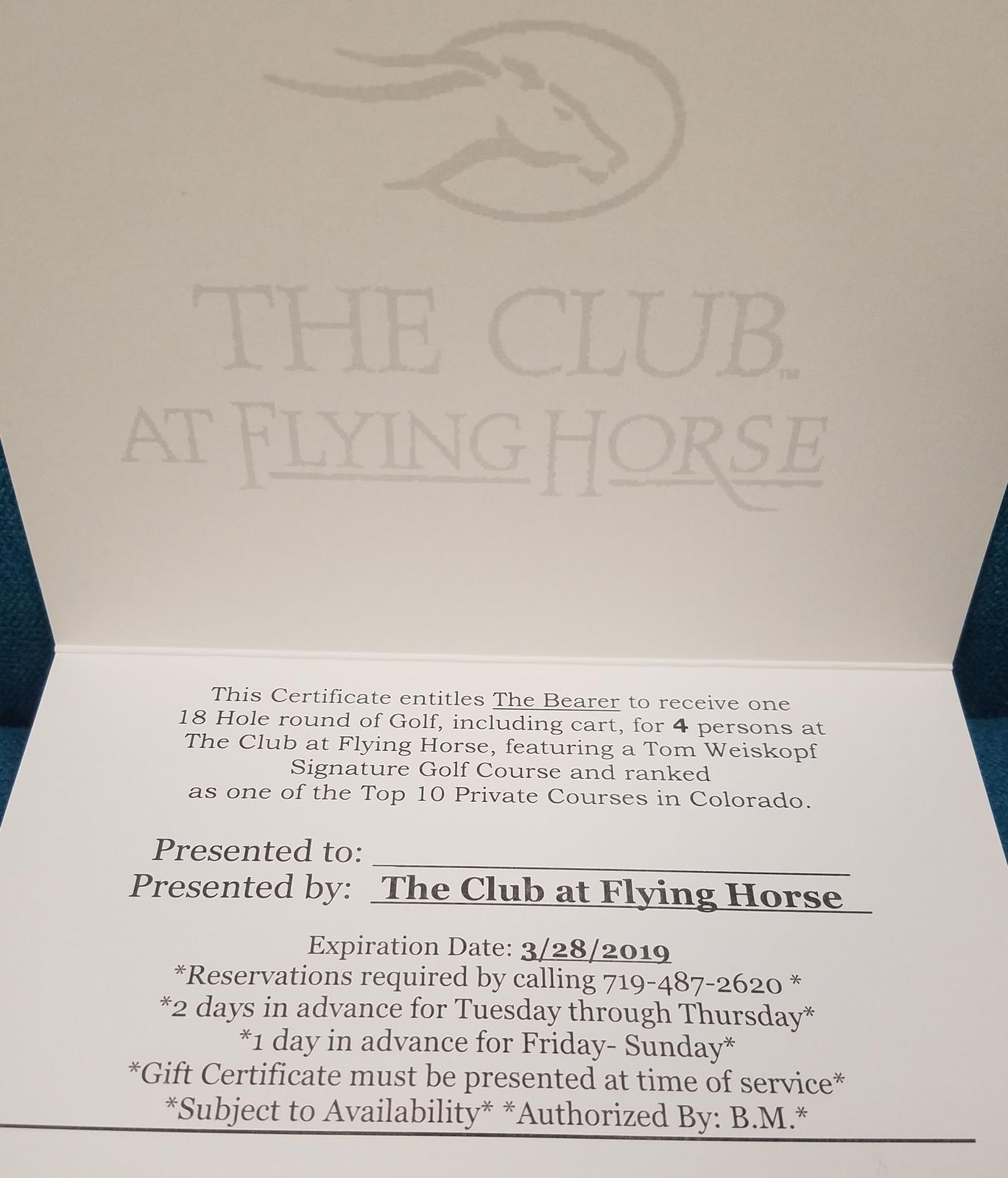 Horse Flying B Logo - LIVE ITEM*** Golf for 4 at Flying Horse. Ross Auction house