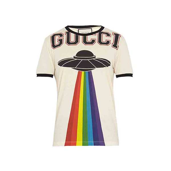 Gucci UFO Logo - GUCCI - Logo and UFO-print cotton-jersey T-shirt - Semaine