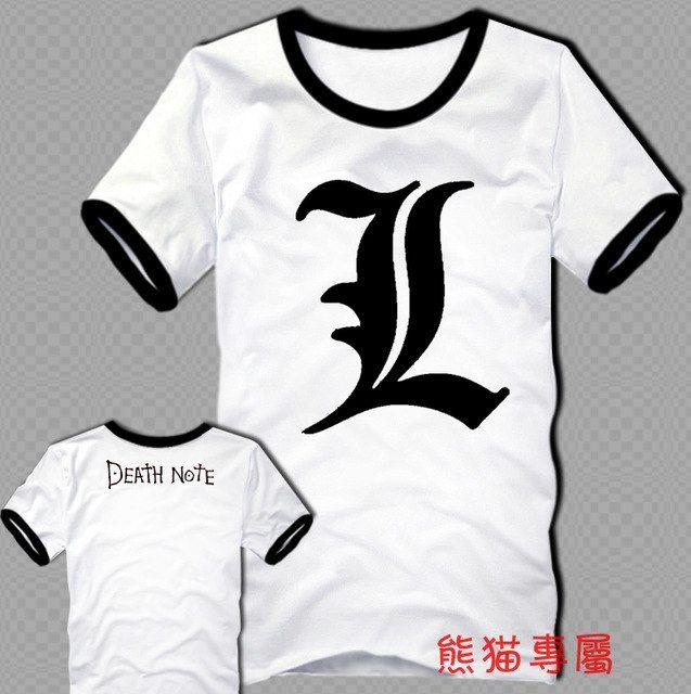 Death Note L Logo - Cool men's Death Note T shirt L logo animation short sleeve T shirt ...