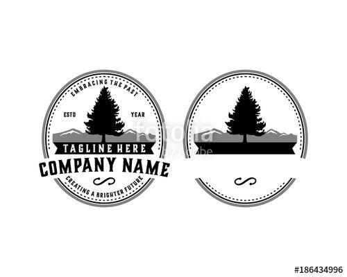 Vintage Oval Logo - Nature Pine Tree on the Mountain Vintage Oval Logo Company Vector ...
