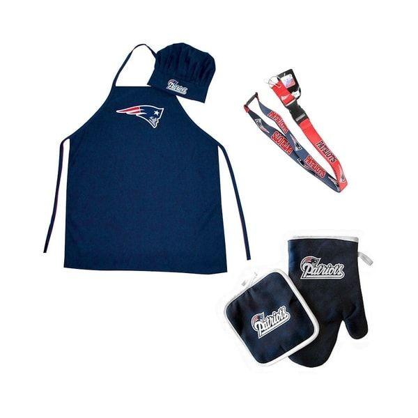 Patriots Sports Logo - NFL New England Patriots Sports Team Logo Combo BBQ Set Hat, Apron, Oven Mitt Pot Holder and Lanyard