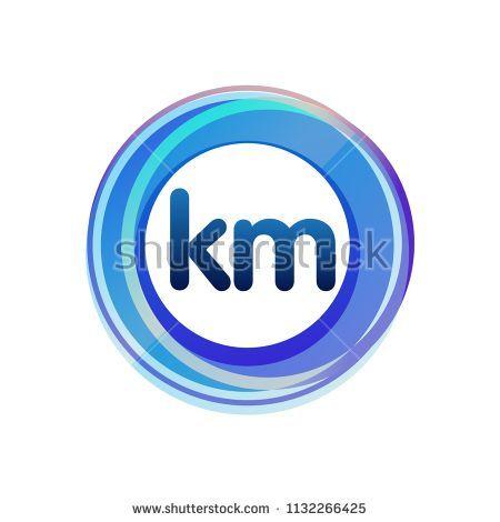 Industry with Blue Circle Logo - Letter KM logo with colorful circle, letter combination logo design ...