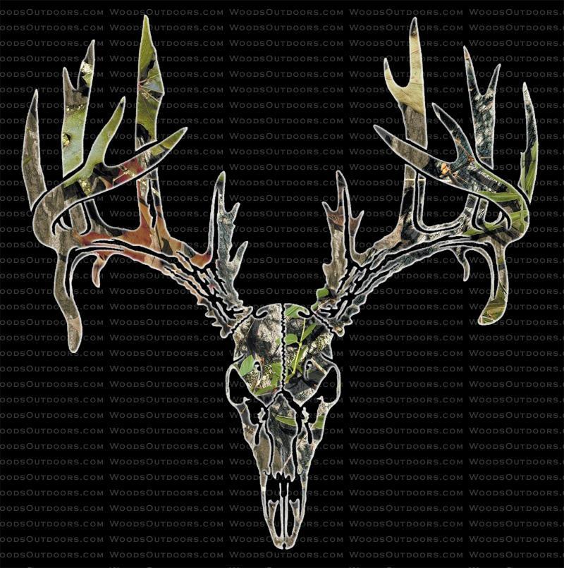 Camo Hunting Logo - Mossy Oak Break Up Camo Double Droptine Whitetail Buck Skull