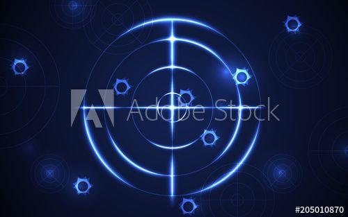 Blue Radar Vector Logo - Abstract blue radar, target, shooting range digital technology ...