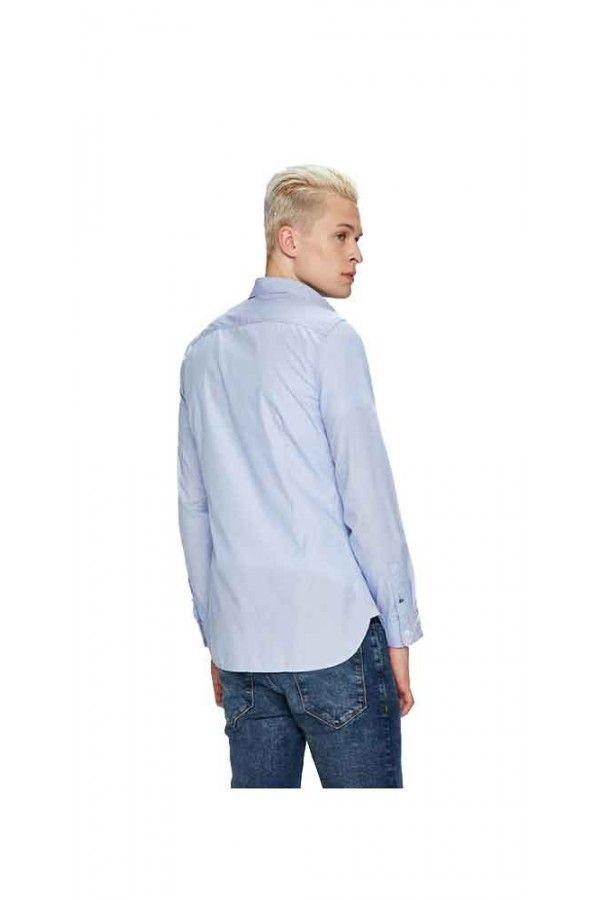 Light Blue Guess the Logo - GUESS Light blue slim shirt with embroidery logo - Motor Jeans ...