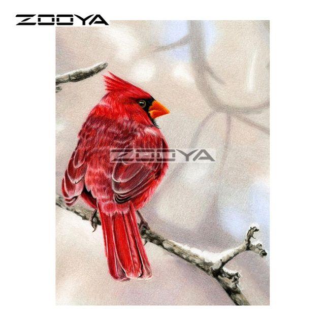 Standing Red Bird Logo - ZOOYA 5D DIY Diamond Red Bird Standing On Branch Animal Diamond ...