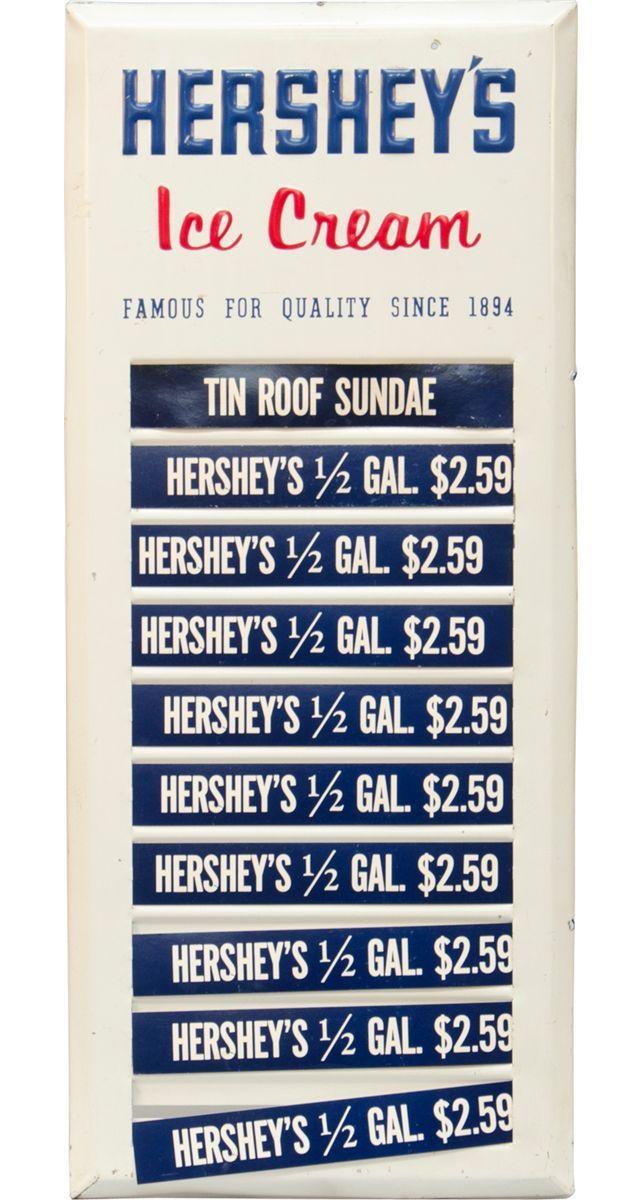 Hershey Ice Cream Logo - HERSHEY's Ice Cream Tin Menu Sign w/ Ice Cream Prices,