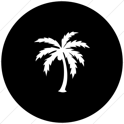 Palm Tree Circle Logo - IconETC Flat circle white on black classica palm tree icon