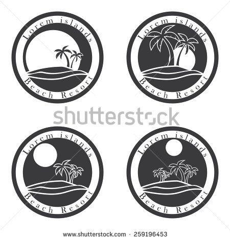 Palm Tree Circle Logo - Palm trees and sun, beach resort logo design template. tropical ...