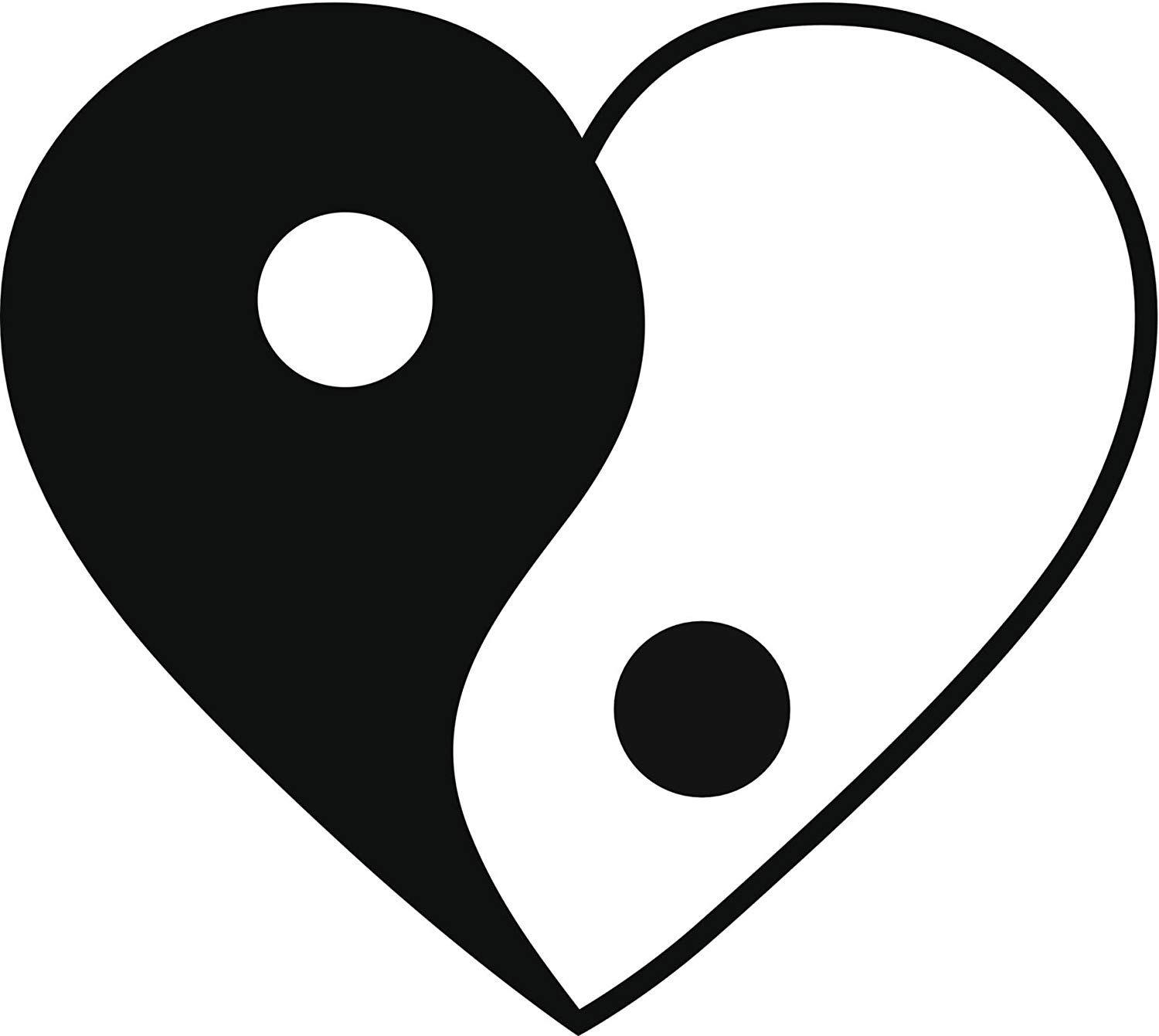 Two Black Circle Logo - HEART LOVE YIN YANG SYMBOL BLACK WHITE Vinyl Decal Sticker Two in ...