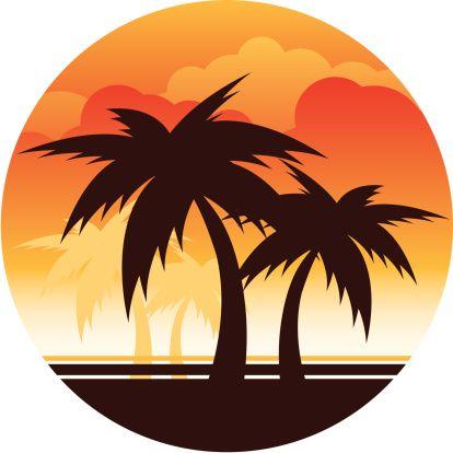 Palm Tree Circle Logo - Palm tree and surfboard vector free library - RR collections