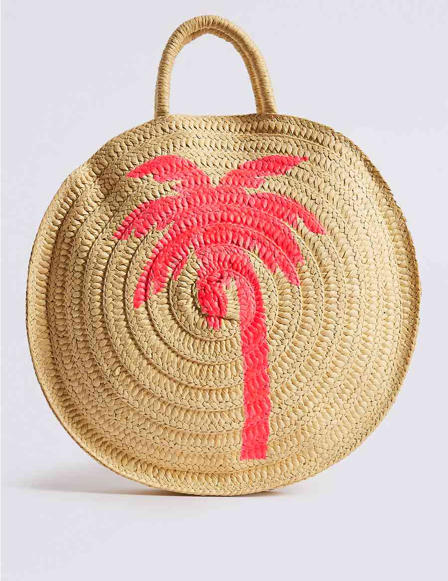 Palm Tree Circle Logo - Palm Tree Circle Straw Shopper Bag | M&S Collection | M&S