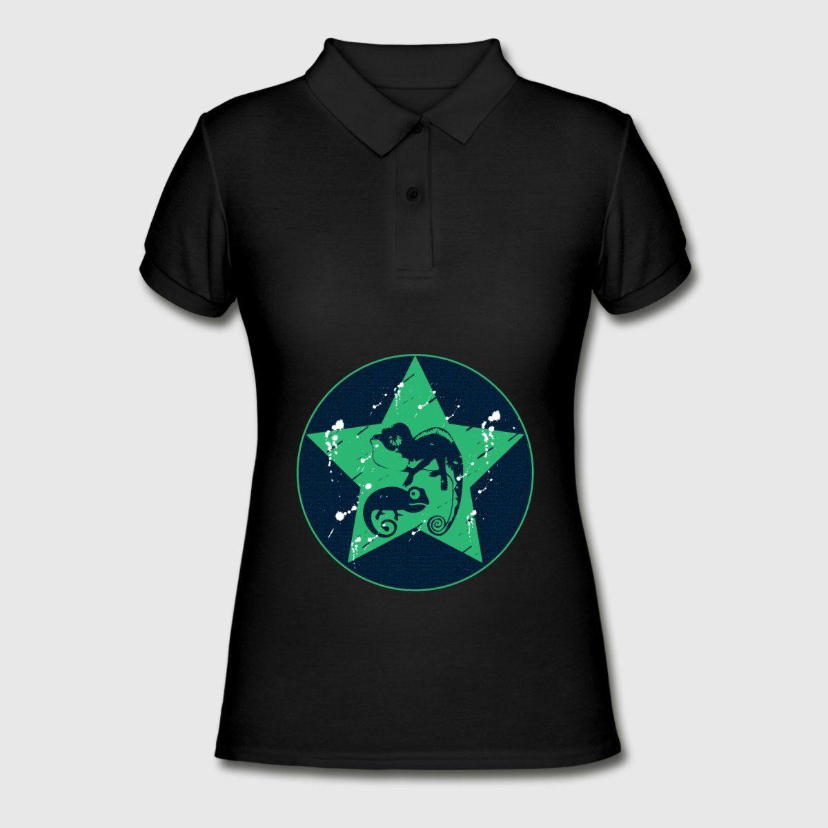 White and Green Star Logo - Chameleon Green Star Womens Polo Shirt white 20524_YY