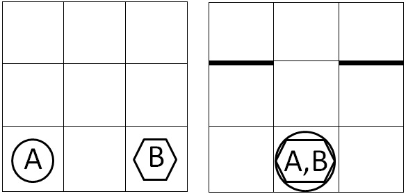 Black Hexagon Circle Logo - Grid games. The circle indicates A's goal and the hexagon indicates