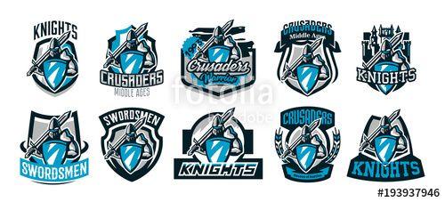 Armor Shield Logo - A set of colorful logos, emblems of a knight in iron armor. Knight ...