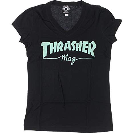 Thrasher Mag Logo - Amazon.com: Thrasher Mag Logo Girls V-Neck Short Sleeve L-Black/Mint ...