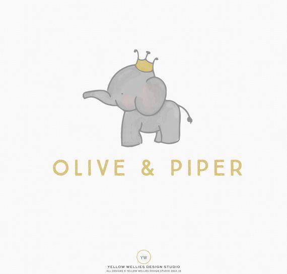 Yellow Elephant Logo - Childrens Elephant with Crown Premade Logo for Childrens Boutique