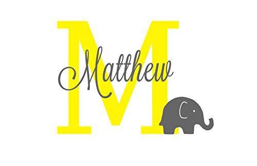Yellow Elephant Logo - Amazon.com: Elephant Name Initial Decal, Monogram Nursery Decor ...