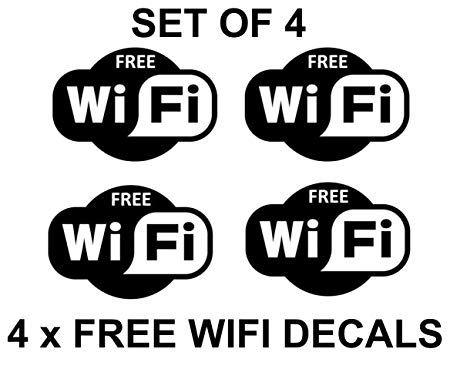 Black Internet Logo - 4 x Free Wifi Signs Symbols Stickers Decals Internet Cafe Bar Club ...