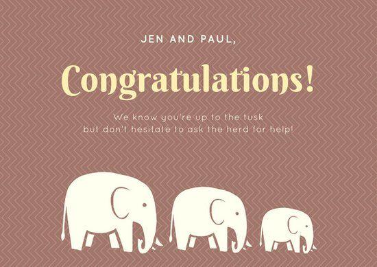 Yellow Elephant Logo - Coral and Yellow Elephant Baby Shower Card
