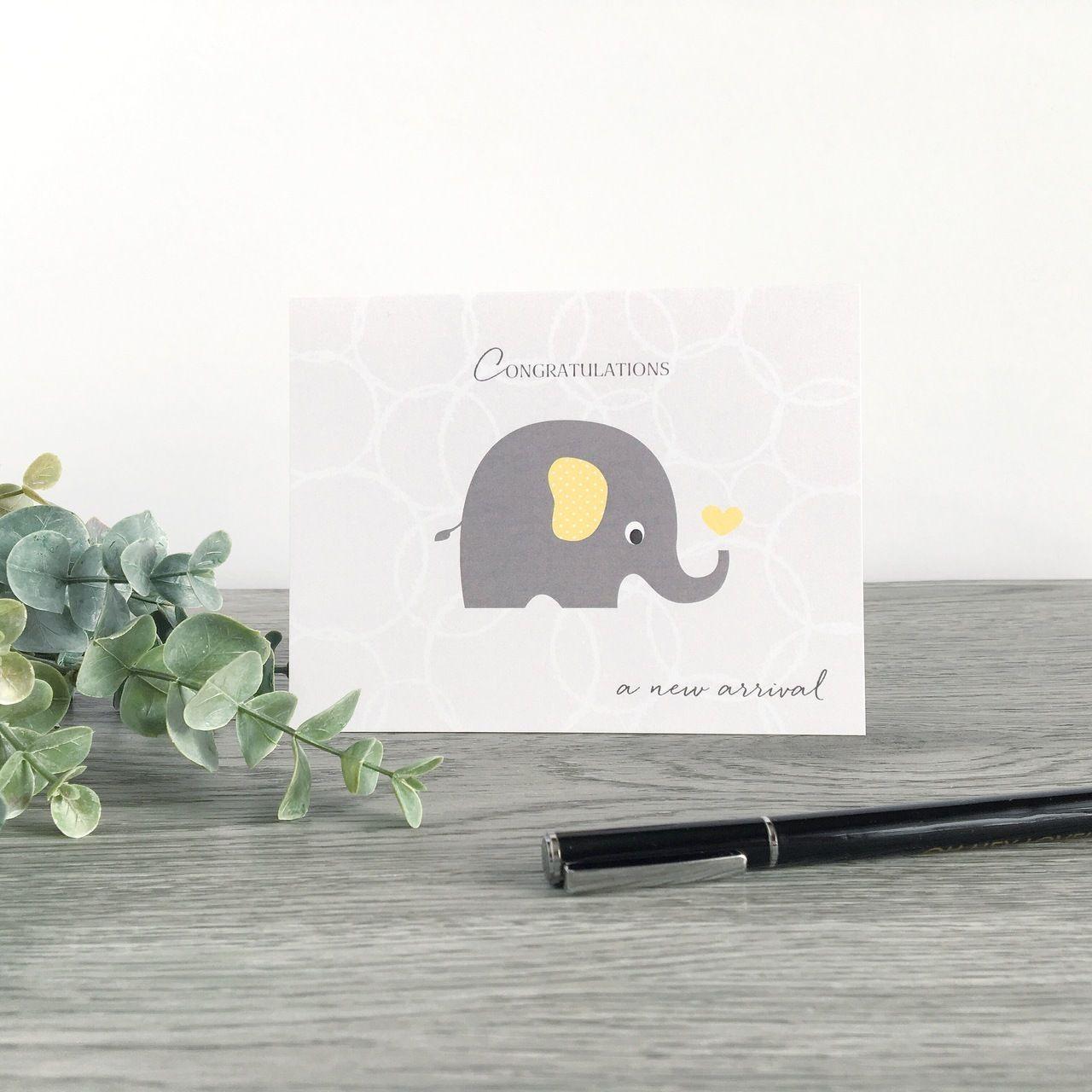Yellow Elephant Logo - Grey & Yellow Elephant Baby Card - Especially Yours Designs