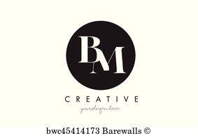 BM Logo - Art Print of BM Letter Logo Design with Black Circle and Serif Font ...
