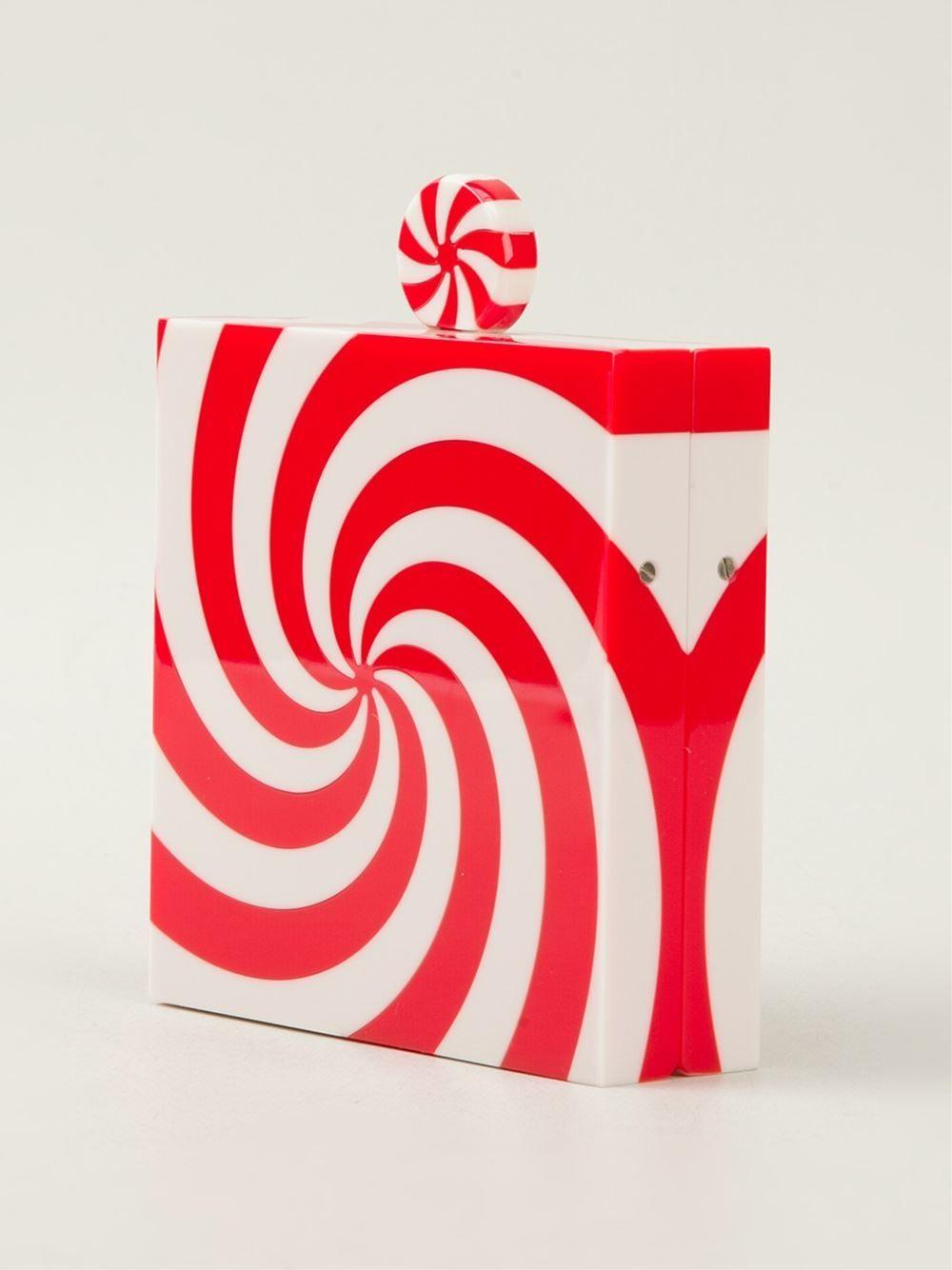 Red and White Swirl Logo - Red and white 'Swirl' box clutch from Charlotte Olympia featuring a