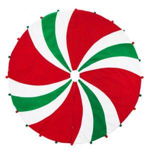 Red and White Swirl Logo - Red White & Green Christmas Tree Skirt Peppermint Candy Swirl Pom ...