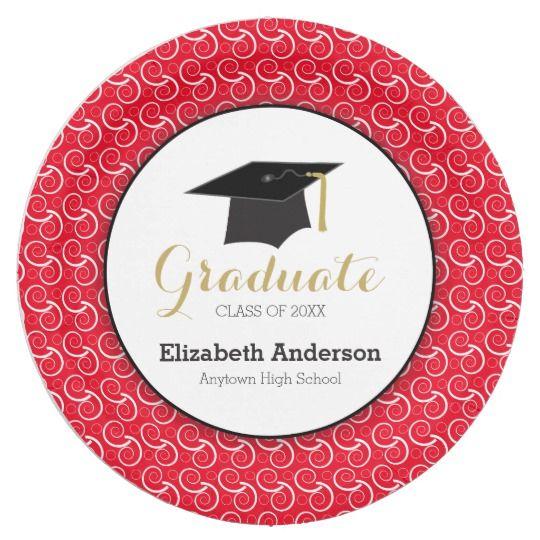 Red and White Swirl Logo - White Swirl on Red, Personalized Graduation Paper Plate | Zazzle.com