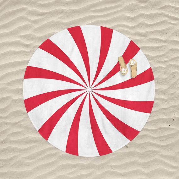 Red and White Swirl Logo - Round Beach Towel Red White Swirl Circus Sunburst Large Beach