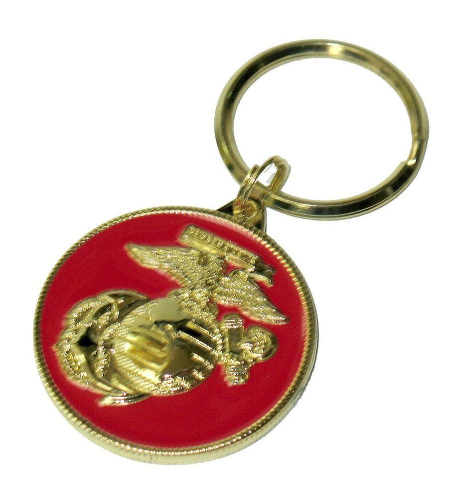 Round Red Globe Logo - Enameled US Marines Gold Red Globe Anchor Round Key Ring Keyring
