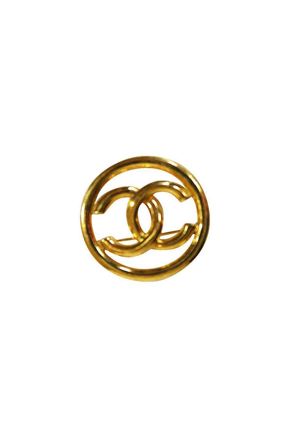 Golden Chanel Logo - Vintage Gold Tone Chanel Logo Brooch | shrimptoncouture.com