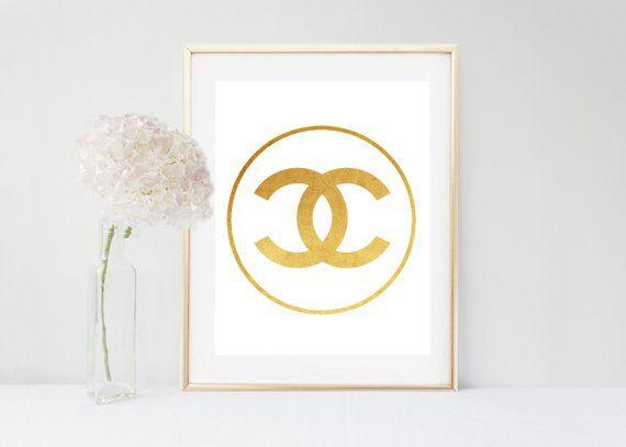 Golden Chanel Logo - Gold Chanel Logo Coco Chanel Art Gold Print Printable Art | Etsy