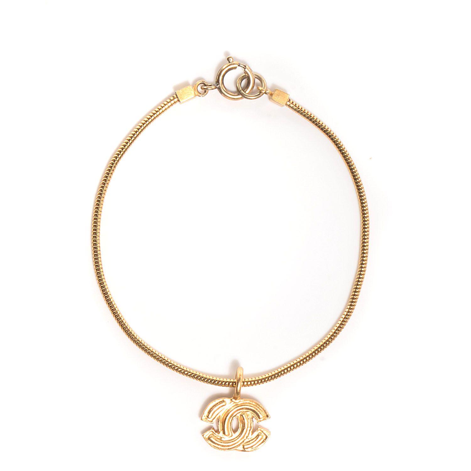 Golden Chanel Logo - CHANEL CC Logo Charm Bracelet Gold 74981
