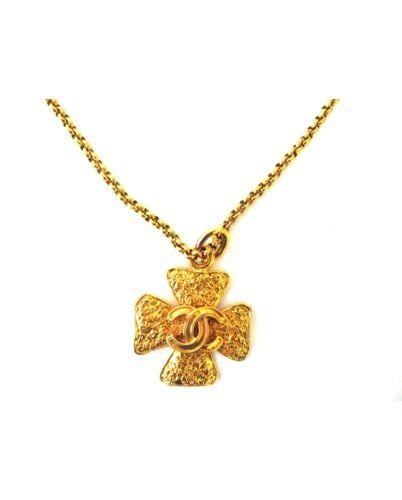 Golden Chanel Logo - Chanel Gold Vintage Plated Four Leaf Clover Or Cross Pendant Cc Logo ...