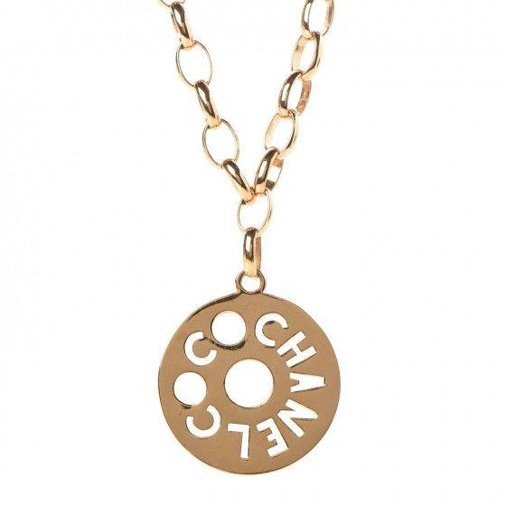 Golden Chanel Logo - CHANEL Logo Cut Out Chain Necklace Gold 326230