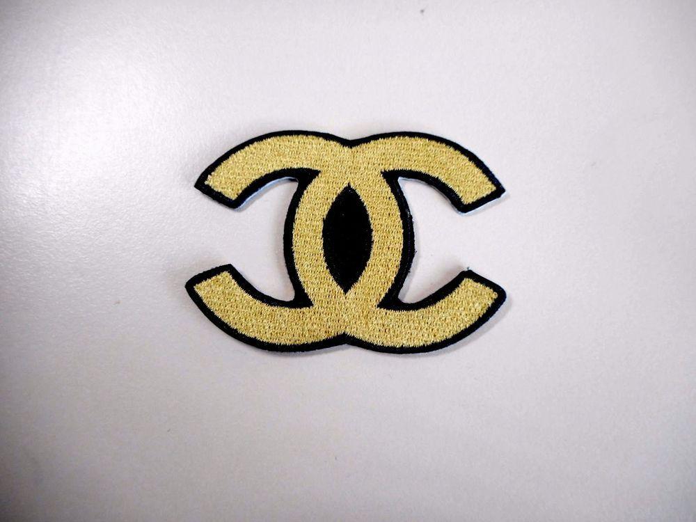 Golden Chanel Logo - 1x Gold Chanel Logo Patch Embroidered Cloth Applique Badge Iron Sew ...