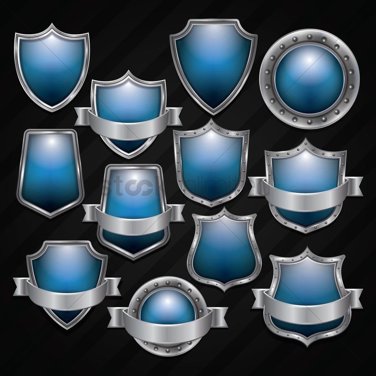 Silver Blue Shield Logo - Blue shield emblem collection Vector Image