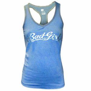 Blue and Charcoal Logo - Bad Girl Logo Racerback Fitness Tank Top Marl Charcoal