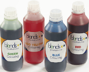 Blue and Green Food Logo - bottles 0.5l Food Colouring Colour Color liquid yellow, blue