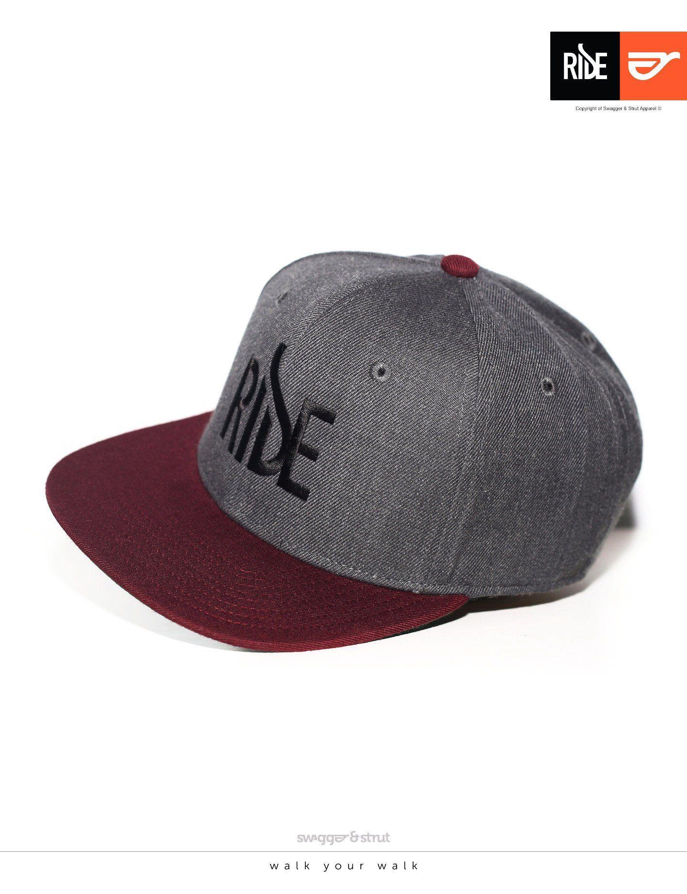 Burgandy and Grey Logo - RIDE Logo Snapback - Dark Grey & Burgundy – Swagger & Strut Apparel