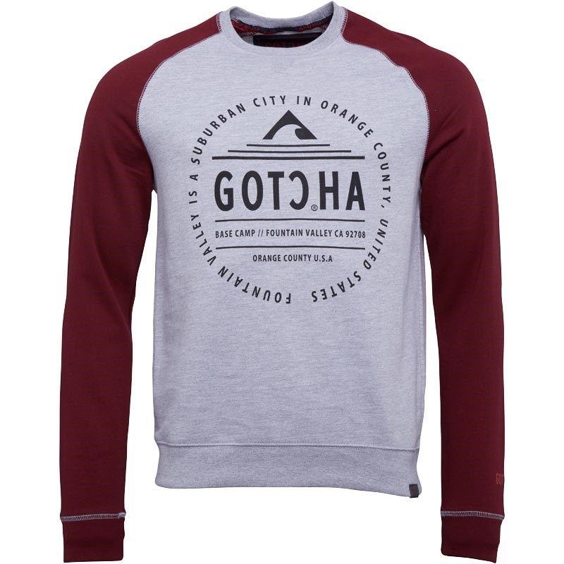 Burgandy and Grey Logo - Mens Burgundy Grey Marl Gotcha Large Logo Raglan Sweat Valuable For Sale