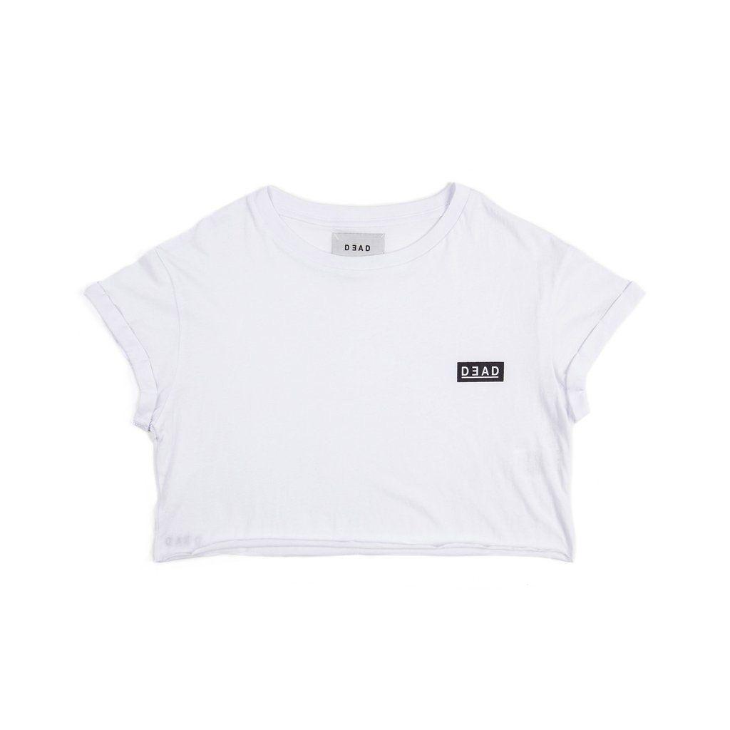 Famous White Box Logo - Dead Studios Box Logo Boyfriend Crop Tee White