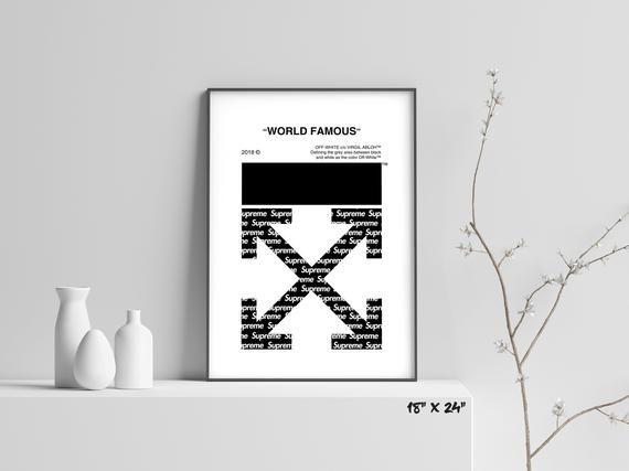 Famous White Box Logo - Off-White x Supreme WORLD FAMOUS Custom Box Logo Virgil | Etsy