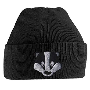 Beanie with Logo - Badger Face Cute Animal Embroidered Beanie Hat Logo Men's