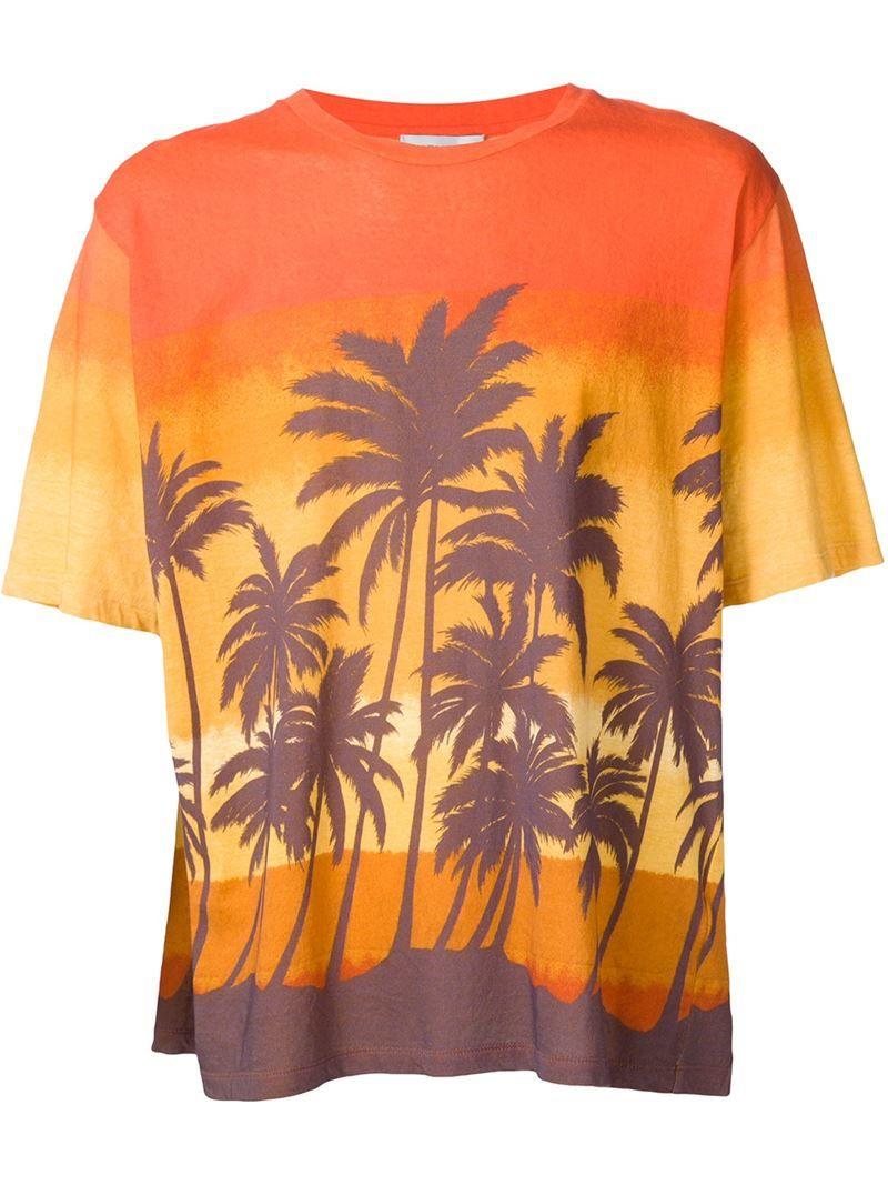 Orange Palm Tree Logo - Saint Laurent Palm Tree Print T Shirt In Orange For Men