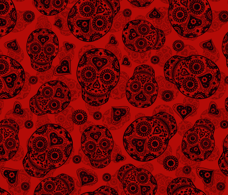 Red and Black Skull Logo - Red and Black Sugar Skulls fabric - elladorine - Spoonflower