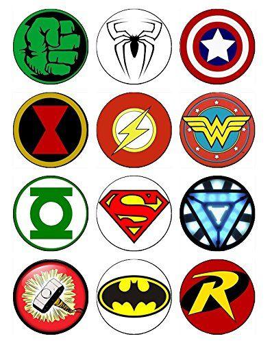 Superhero Hero Logo - Amazon.com: 12 EDIBLE Superhero Cupcake Toppers, superheroes, super ...