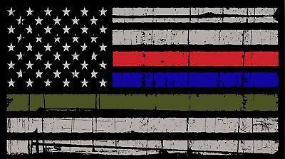 Blue Red Green Flag Logo - THIN BLUE RED Green Line American Flag Distressed Vinyl Decal Car ...